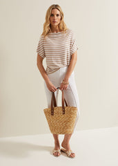Carina Stripe Cowl Neck Top Neutral