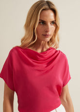 Cheryl Cowl Neck Woven Front Top Pink