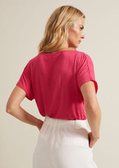 Cheryl Cowl Neck Woven Front Top Pink