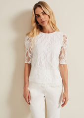 Kaycee Scallop Lace Top Ivory