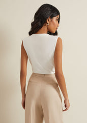 Sutton Sleeveless Drape Rib Top Ivory