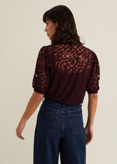 Cleo Checkered Burnout Top Burgundy