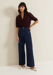 Cleo Checkered Burnout Top Burgundy