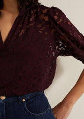 Cleo Checkered Burnout Top Burgundy