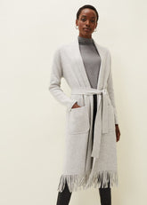 Debbie Tassel Trim Maxi Cardigan Pale Grey