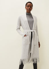 Debbie Tassel Trim Maxi Cardigan Pale Grey