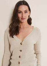 Caryl Ribbed Cardigan Stone