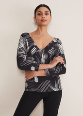 Adara Linear Zip Neck Print Jumper Black/Multi