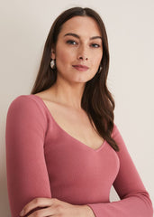 Azura Sweetheart Neck Knit Top Rose