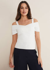 Jasmine Bardot Knitted Bandage Top Ivory