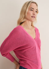 Tia V Neck Linen Knit Pink