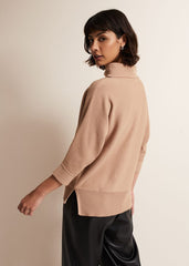 Camel Knitted Jumper with Roll Neck & 3/4 Sleeves Camel