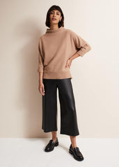 Camel Knitted Jumper with Roll Neck & 3/4 Sleeves Camel