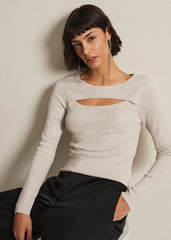 Ciara Cut Out Lurex Knitted Top Neutral