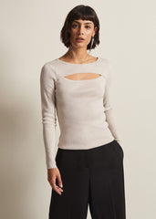 Ciara Cut Out Lurex Knitted Top Neutral