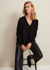 Flora Black V-Neck Fine Knit Top Black