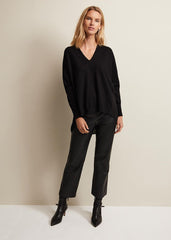 Flora Black V-Neck Fine Knit Top Black