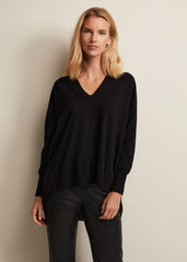 Flora Black V-Neck Fine Knit Top Black