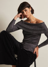 Iris Bardot Knitted Top Black
