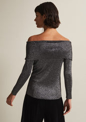 Iris Bardot Knitted Top Black