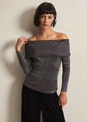 Iris Bardot Knitted Top Black