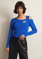 Wren Black Cut Out Knitted Top Blue