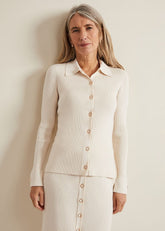 Irina Ribbed Button Detail Knit Top Ivory