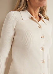 Irina Ribbed Button Detail Knit Top Ivory