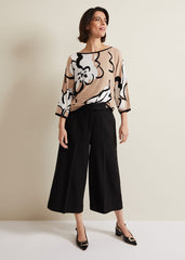 Laurie Ink Floral Knitted Top Camel