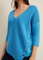 Georgia Ribbed Asymmetric Button Jumper Blue