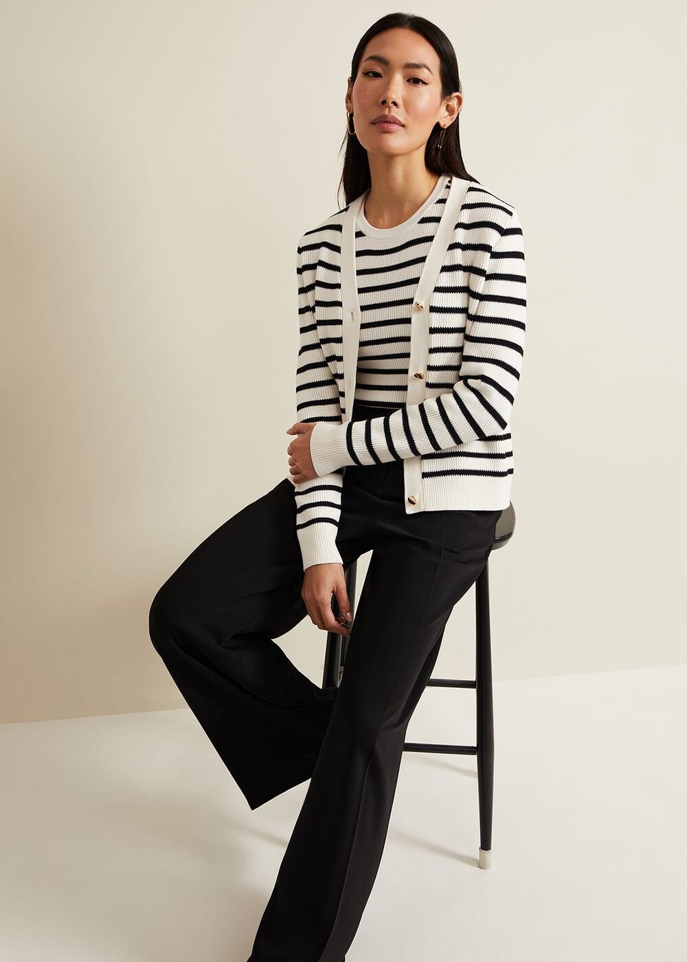 Chloe Stripe Cardigan Ivory/Navy
