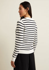 Chloe Stripe Cardigan Ivory/Navy