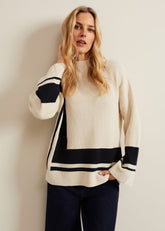 Kayleigh Chunky Boxy Striped Jumper Stone/Navy