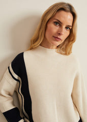 Kayleigh Chunky Boxy Striped Jumper Stone/Navy