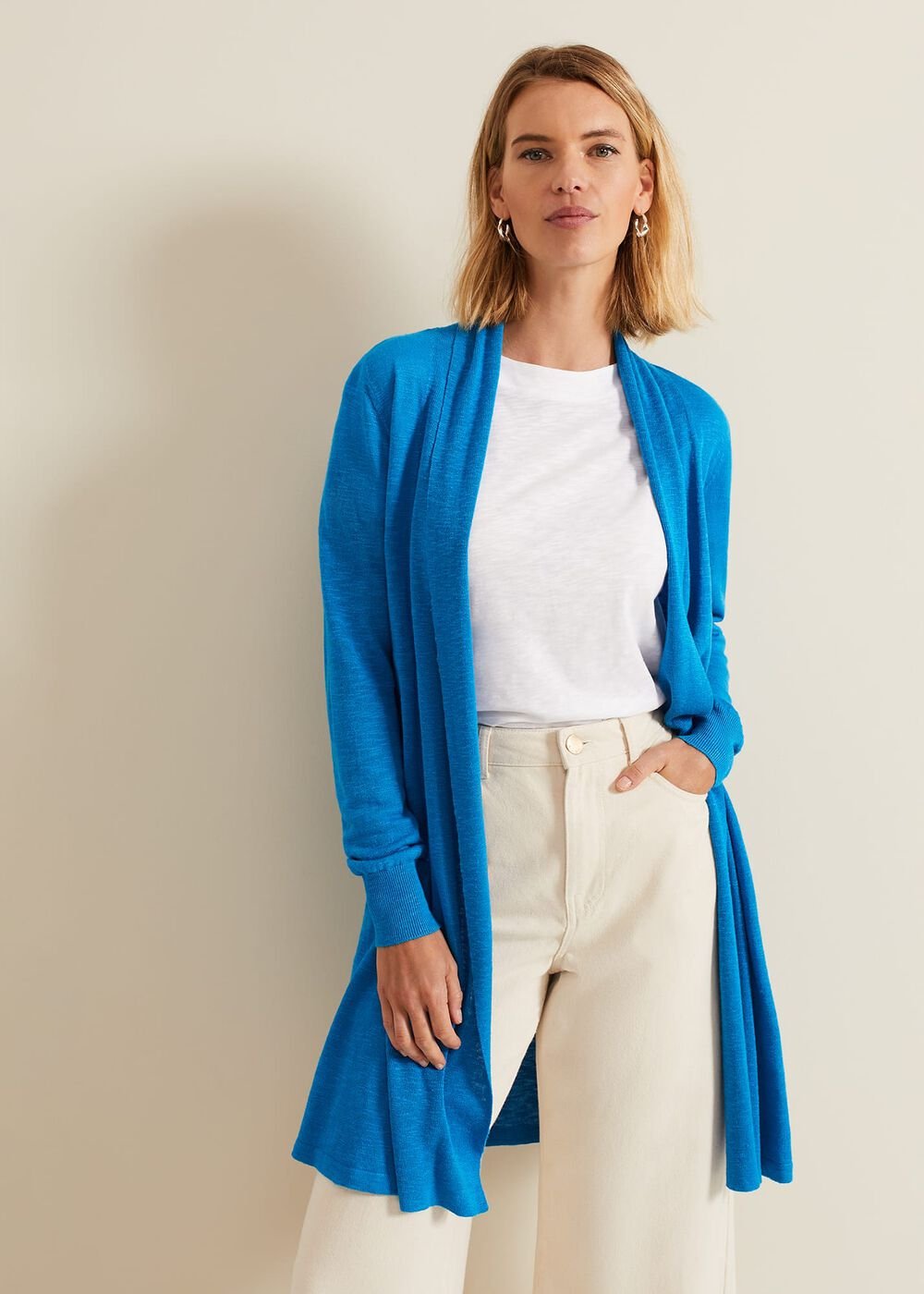 Louise Linen Longline Cardigan Blue