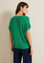Laura Linen Metal Button Tab Top Green