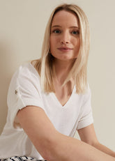 Laura Linen Metal Button Tab Top White