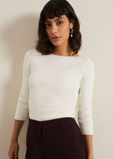 Tannah Ribbed Slash Neck Top Ivory
