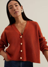 Anna Button Ribbed Cardigan Orange