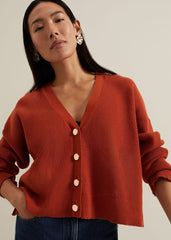 Anna Button Ribbed Cardigan Orange