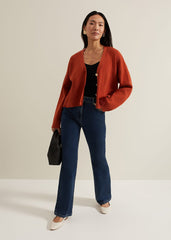 Anna Button Ribbed Cardigan Orange