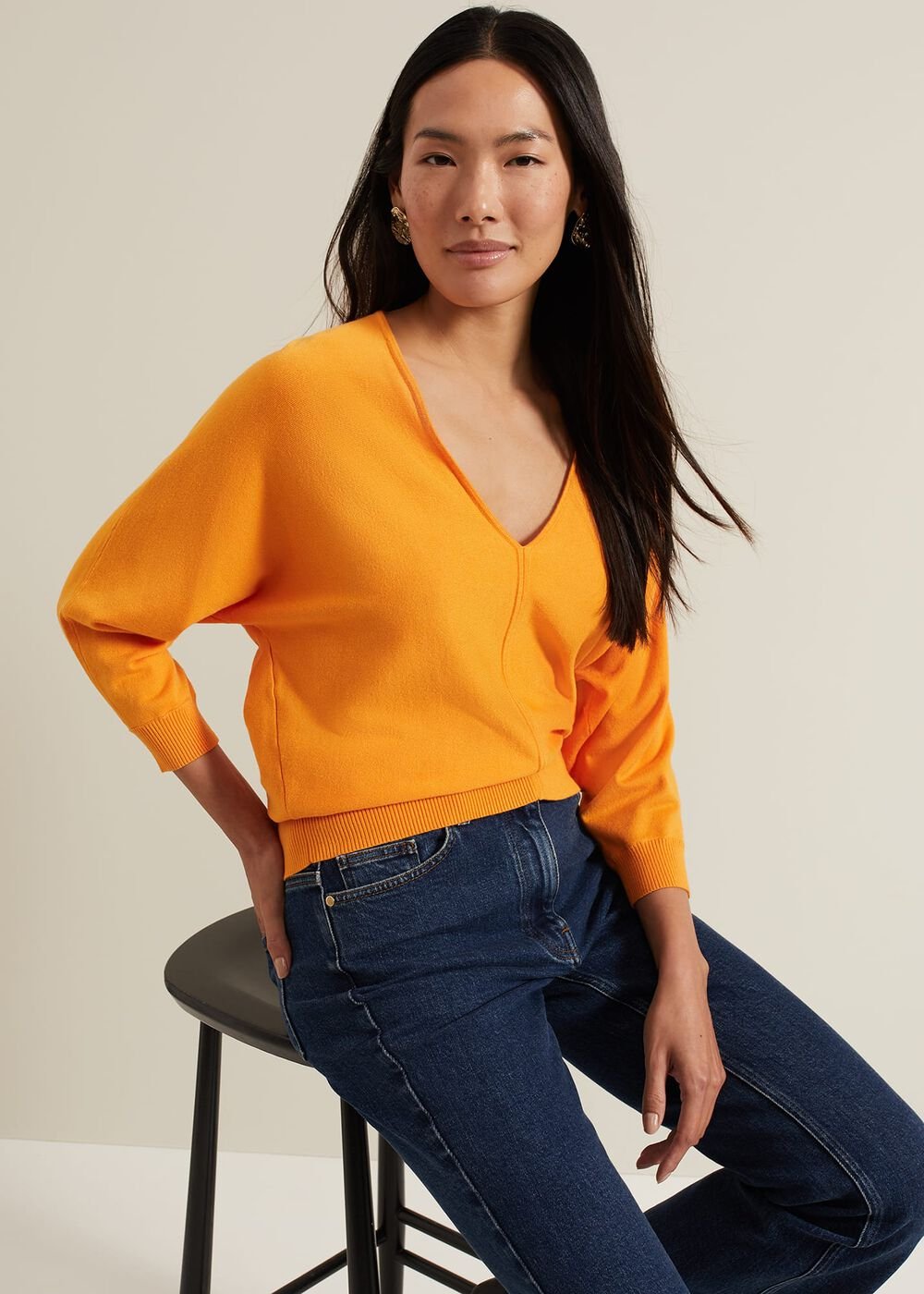 Gina V Neck Batwing Jumper Orange