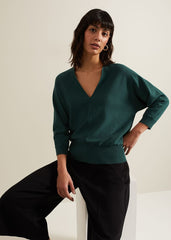 Gina V Neck Batwing Jumper Green