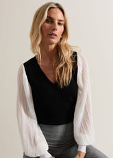 Maple V Neck Woven Sleeve Jumper Black