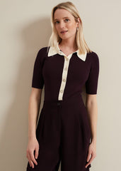 Rosie Tipped Collar Top Burgundy