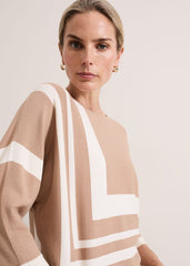 Geri Geo Lined Knit Top Camel
