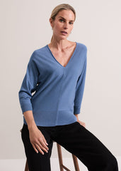 Gina V Neck Batwing Jumper Blue
