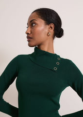 Regina Popper Collar Ribbed Top Green