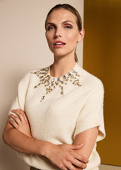 Allie Tabard Jewelled Top Ivory