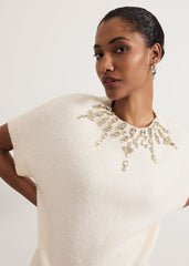 Allie Tabard Jewelled Top Ivory